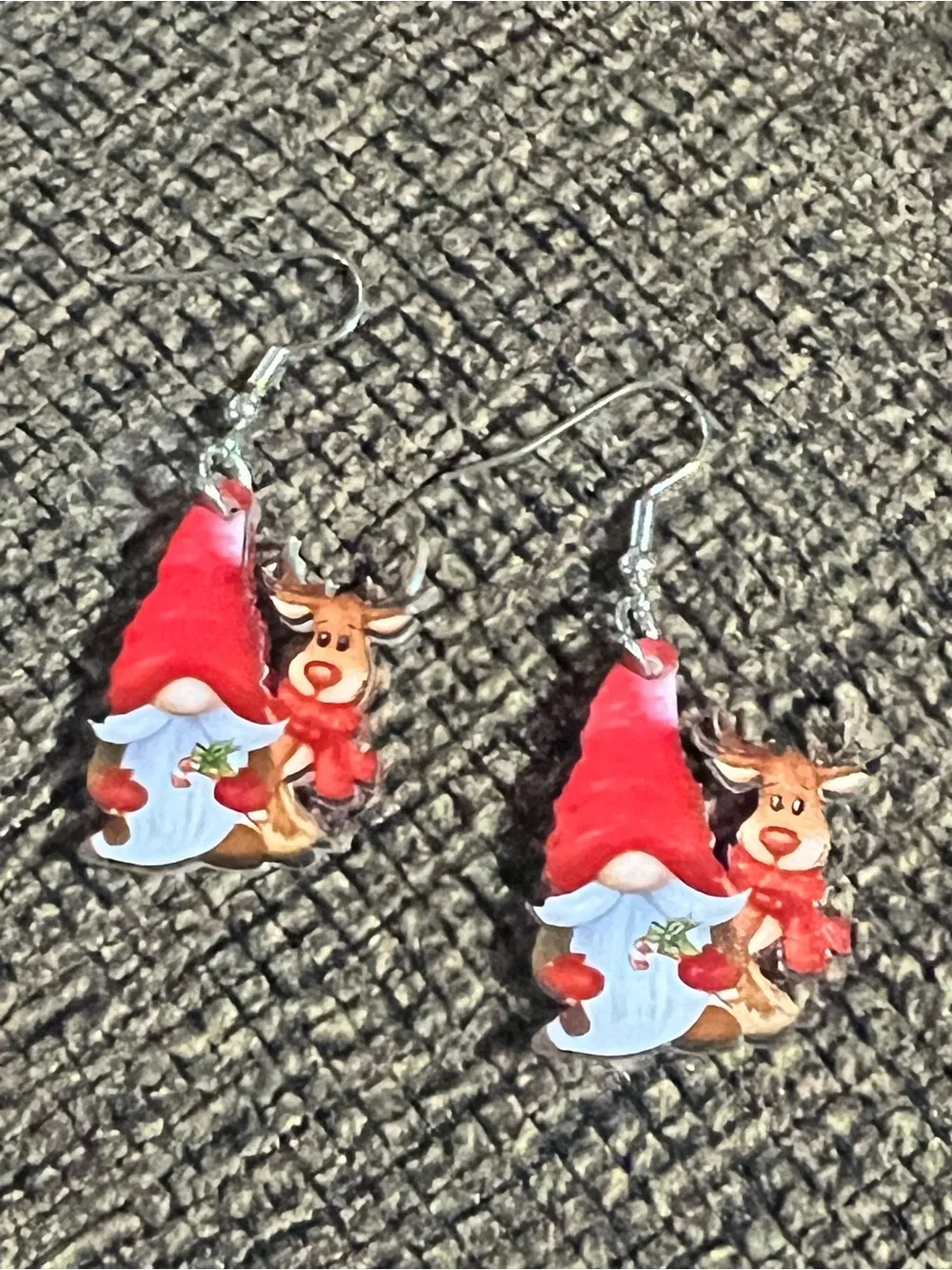Festive Red Gnome & Reindeer Dangle Earrings E145
